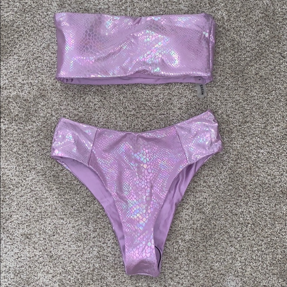SHEIN- Croc Metallic Bandeau High Waisted Swimsuit